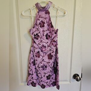 Lulu's Purple Flutter Sleeve Halter Mini Dress